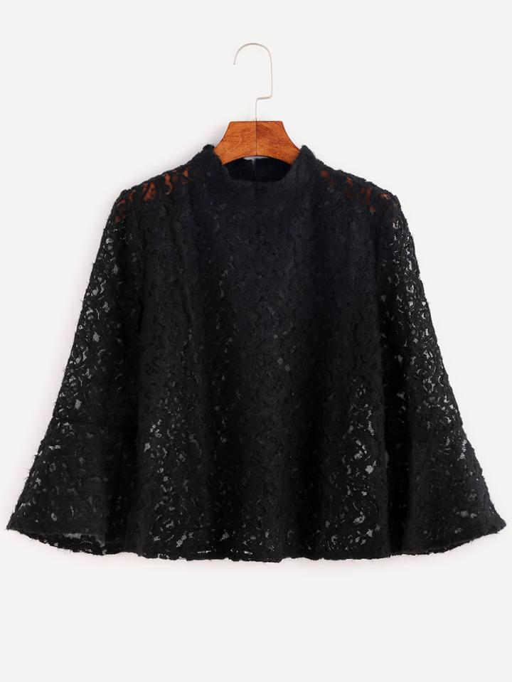 Shein Mock Neck Bell Sleeve Lace Blouse