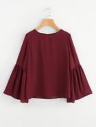 Shein Fluted Sleeve Button Keyhole Back Blouse