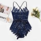 Shein Criss Cross Eyelash Floral Lace Teddy Bodysuit