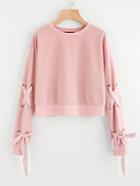 Shein Drop Shoulder Eyelet Lace Up Sleeve Pullover