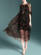 Shein Bell Sleeve Floral Sheer Dress