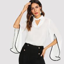 Shein Keyhole Front Split Bell Sleeve Top