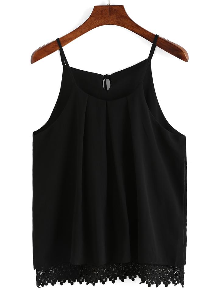 Shein Lace Trimmed Tie-neck Chiffon Cami Top