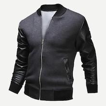 Shein Men Contrast Pu Sleeve Zip Up Jacket