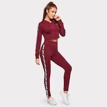 Shein Contrast Letter Print Taped Side Top With Pants