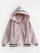 Shein Slogan Tape Quilted Hooded Jacket
