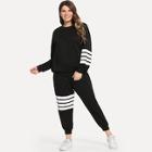 Shein Plus Varsity Striped Sweatshirt With Sweatpants