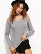 Shein Grey Cutout Mock Neck Zipper Back Sweater