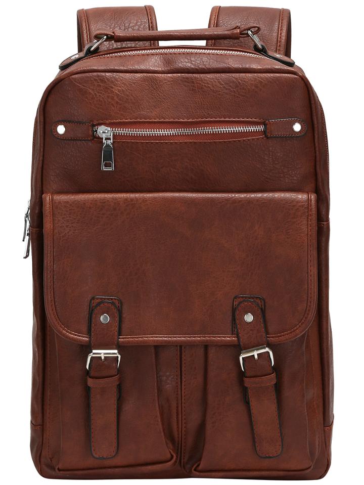 Shein Brown Buckle Zipper Pu Backpacks