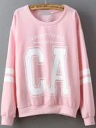 Shein Pink Round Neck Letters Patterns Print Sweatshirt