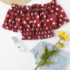 Shein Off Shoulder Polka Dot Tie Neck Top