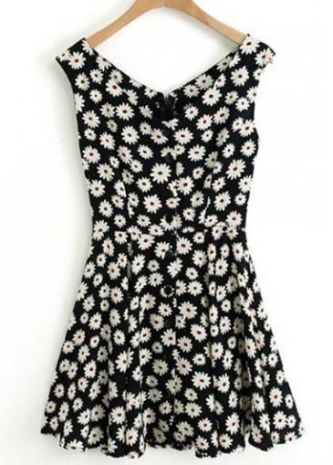 Rosewe New Arriving V Neck Sleeveless Print A Line Dress