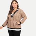 Shein Plus Contrast Color-block Trim Cable Knit Sweater