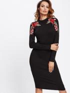 Shein Embroidered Rose Patch Form Fitting Dress