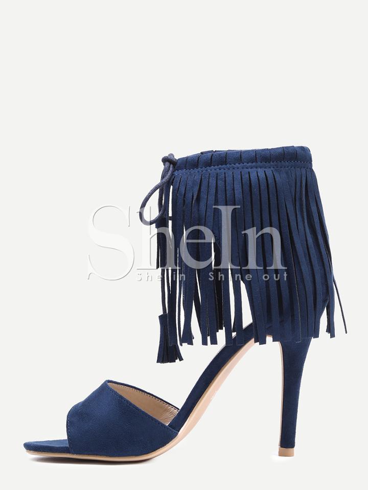 Shein Open Toe Fringe Ankle Cuff Sandals - Dark Blue