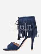 Shein Open Toe Fringe Ankle Cuff Sandals - Dark Blue