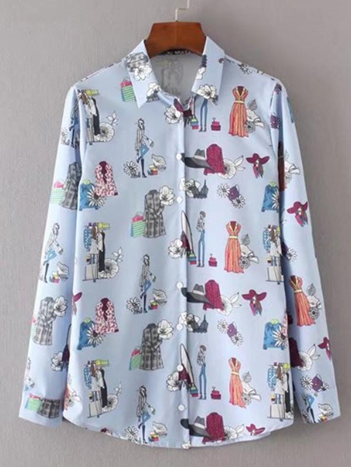 Shein Cartoon Print Single Breasted Blouse