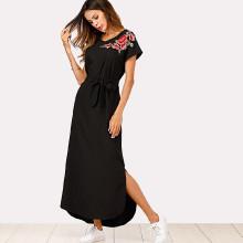 Shein Split Side Embroidered Applique Dress
