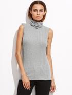 Shein Heather Grey Cowl Neck Ribbed Sleeveless Top
