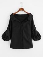 Shein Gathered Sleeve Collared Boat Neck Blouse