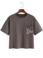 Shein Grey Crew Neck Pocket Crop T-shirt