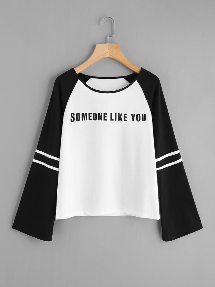 Shein Striped Raglan Sleeve Printed Top