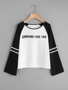Shein Striped Raglan Sleeve Printed Top