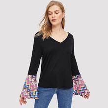 Shein V-neck Geo Bell Sleeve Top