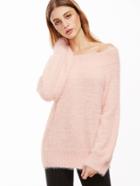 Shein Pink Boat Neck Mohair Slouchy Sweater