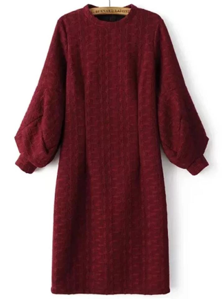 Shein Burgundy Crew Neck Lantern Sleeve Slit Dress