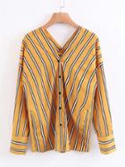 Shein Double V Neck Vertical Striped Blouse