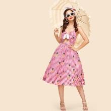 Shein Knot Front Cutout Midriff Halterneck Gingham Dress