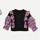 Shein Toddler Girls Ruffle Trim Contrast Plaid Sweatshirt