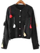Shein Black Contrast Tassel Detail Button Front Sweater Coat