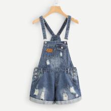 Shein Ripped Cuffed Denim Overalls