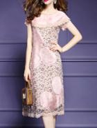 Shein Applique Pouf Contrast Lace Shift Dress