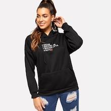 Shein Letter Embroidered Kangaroo Pocket Drop Shoulder Hoodie