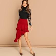 Shein Layered Ruffle Trim Asymmetrical Skirt