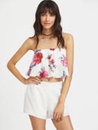 Shein Floral Print Bandeau Top With Shorts