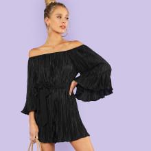 Shein Trumpet Sleeve Pleated Bardot Romper