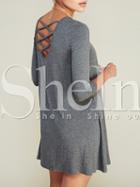 Shein Grey Long Sleeve Charcoal Backless Dress
