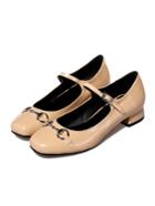 Shein Beige Faux Leather Buckle Ankle Strap Flats