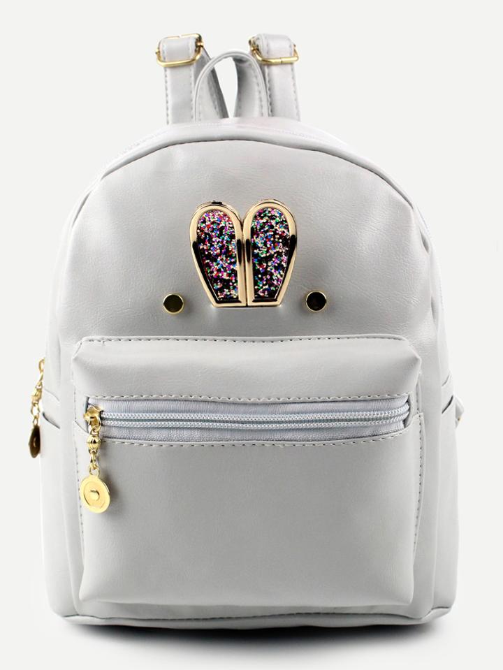 Shein Grey Metal Rabbit Ear Embellished Backpack