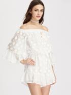Shein Petal Applique Keyhole Front Ruffle Bardot Romper