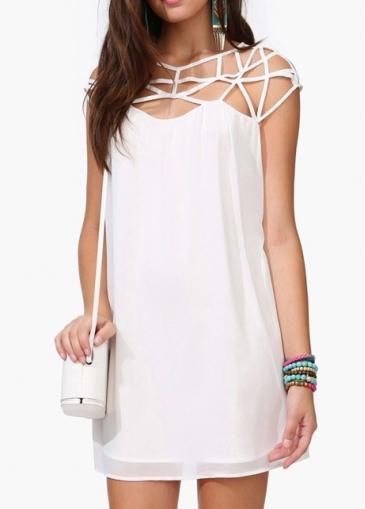 Rosewe Sexy Round Neck Cap Sleeve White Chiffon Dress