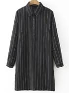 Shein Black Vertical Stripe Buttons Shirt Dress