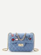 Shein Star And Airplane Patch Quilted Denim Bag