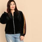 Shein Plus Contrast Tape Side Zip Up Velvet Jacket