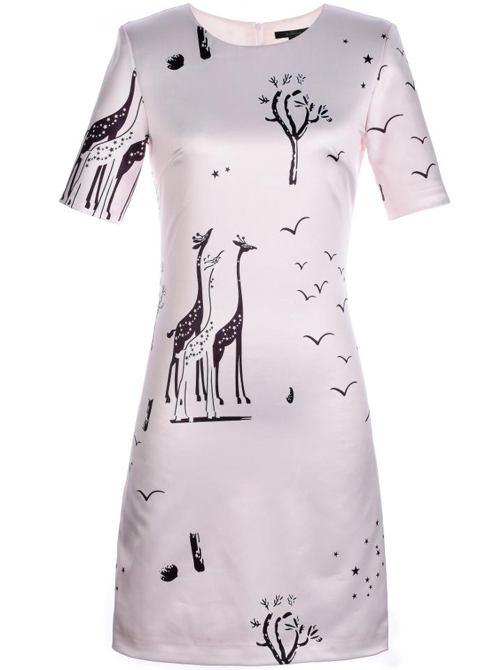 Shein Apricot Crew Neck Giraffes Print Sheath Dress