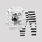 Shein Toddler Boys Cartoon Print Top With Striped Pants